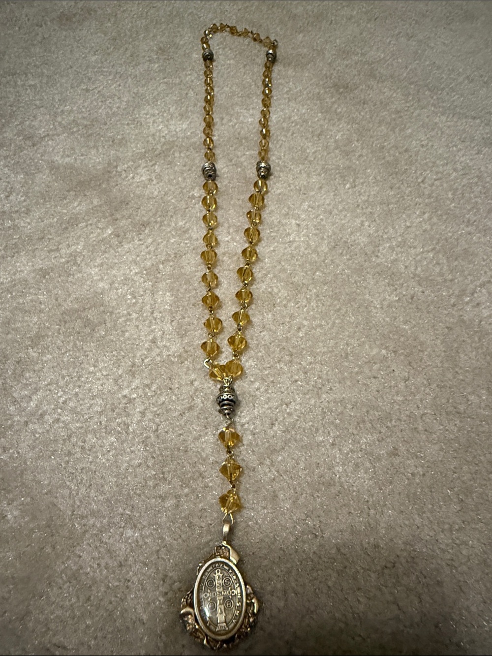 Gold-Tone Yellow Beaded Locket Necklace